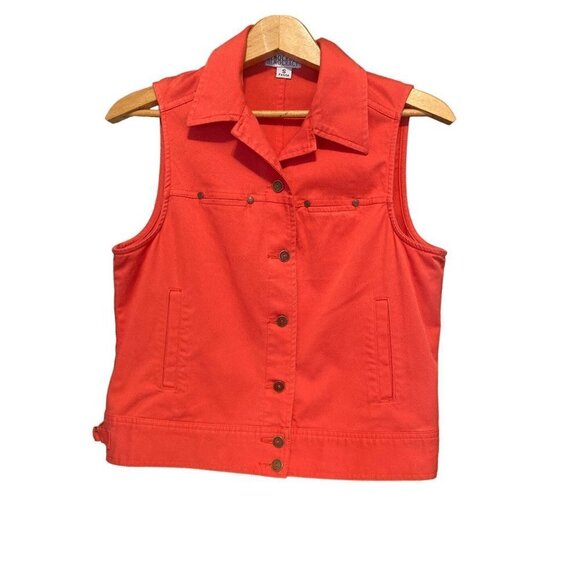 Women's Democracy Vest Orange Small PETITE Button Front Pockets Cotton NWOT USA - Picture 1 of 9
